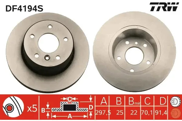 Disc frana, Land Rover Discovery, Ø298 mm, TRW DF4194S