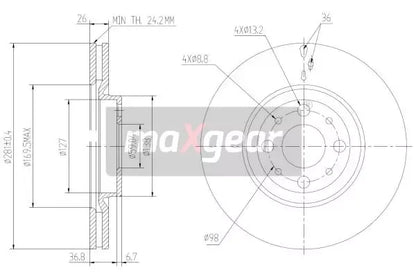 Disc frana, Alfa Romeo, Fiat, Lancia, Ø281 mm, Maxgear 192014