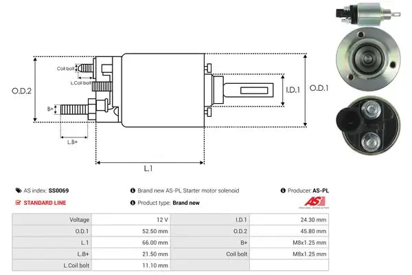 Solenoid electromotor, Audi, SEAT, Skoda, 189x74x70 mm, AS-PL SS0069