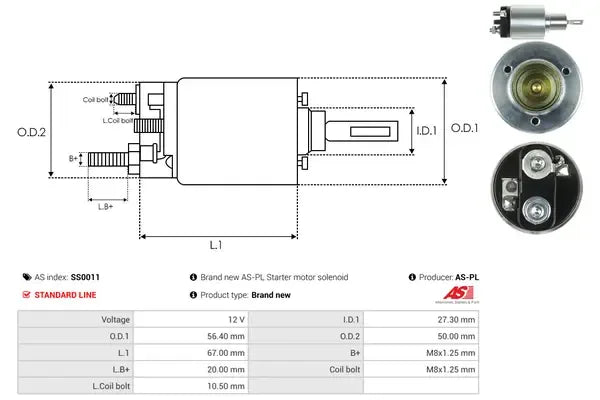 Solenoid electromotor, 184x74x70 mm, AS-PL SS0011
