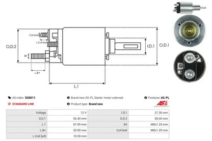 Solenoid electromotor, 184x74x70 mm, AS-PL SS0011