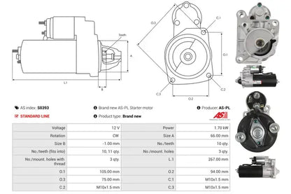 Starter, Dacia, Lancia, Mitsubishi, Opel, Renault, Volvo, 311x207x152 mm, AS-PL S0393