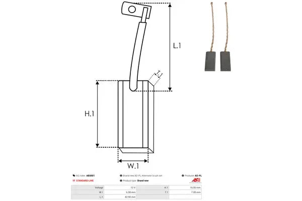 Perie generator, 92x31x18 mm, AS-PL AB5001