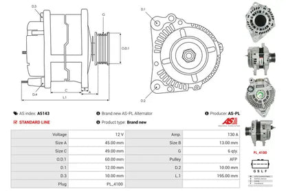 Generator alternator, Citroen, Mitsubishi, Peugeot, 265x188x184 mm, AS-PL A5143