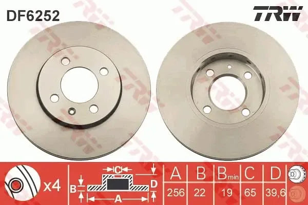 Disc frana, VW, SEAT, Skoda Up!, Mii, Citigo, Load Up!, E-citigo, Ø256 mm, TRW DF6252