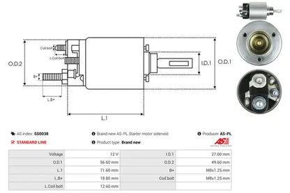 Solenoid electromotor, Chevrolet, Citroen, Daewoo, Isuzu, Mitsubishi, Opel, Peugeot, 185x72x70 mm, AS-PL SS0038