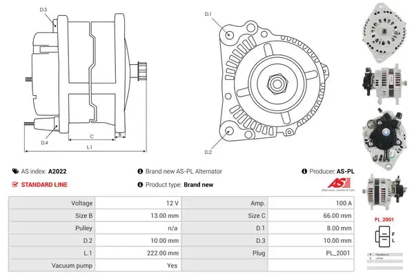 Generator alternator, Opel, 264x196x184 mm, AS-PL A2022