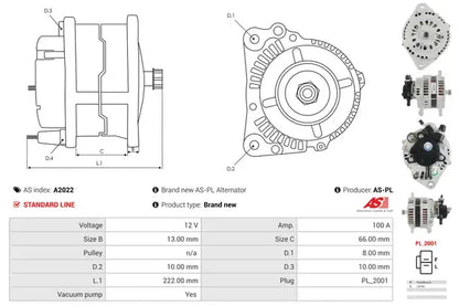 Generator alternator, Opel, 264x196x184 mm, AS-PL A2022