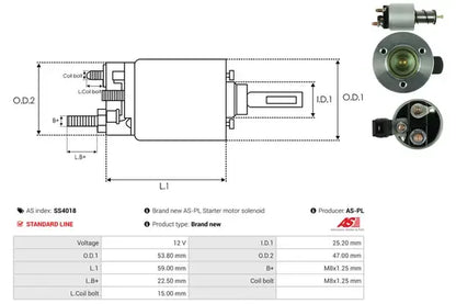 Solenoid electromotor, 188x76x70 mm, AS-PL SS4018