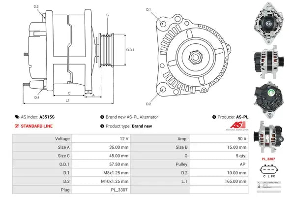 Generator / alternator As-Pl pentru Hyundai, Kia - A3515S