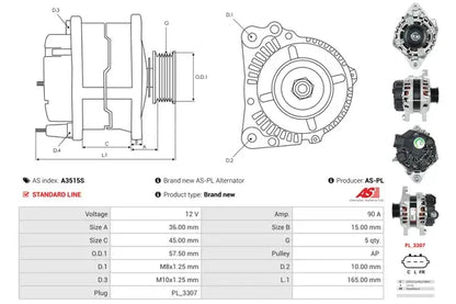 Generator / alternator As-Pl pentru Hyundai, Kia - A3515S