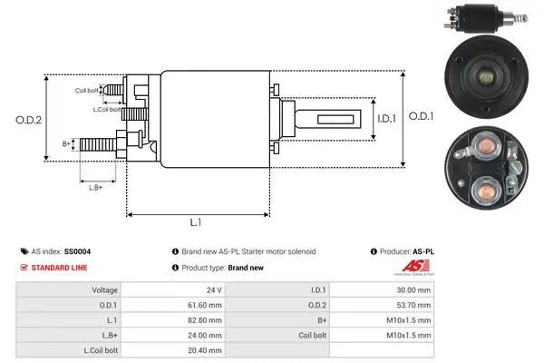 Solenoid electromotor, 239x85x78 mm, AS-PL SS0004