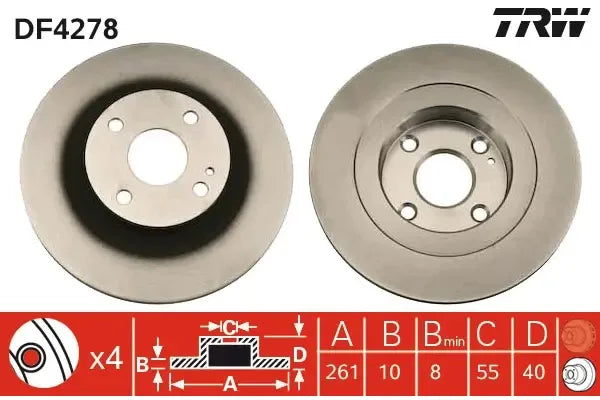 Disc frana, Mazda 323 F Vi Hatchback, 323 S Vi Limuzina, Ø261 mm, TRW DF4278