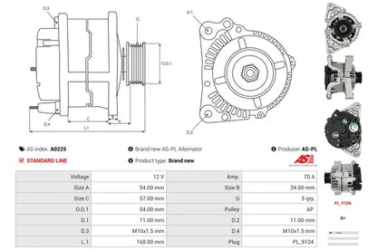 Generator alternator, Opel, 260x190x184 mm, AS-PL A0225