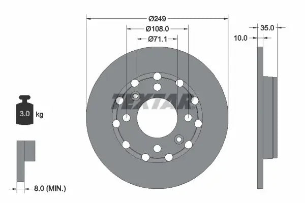 Disc frana, Peugeot, Opel, Citroen, DS 208, Ds 3, Ds 3 Crossback, 2008, Corsa F, C4, C4 X, Mokka, Frontera, C3, C3 Aircross, Ø249 mm, Textar 92325803