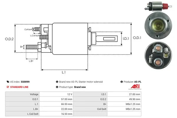 Solenoid electromotor, Land_rover, Mercedes_benz, 185x74x70 mm, AS-PL SS0099