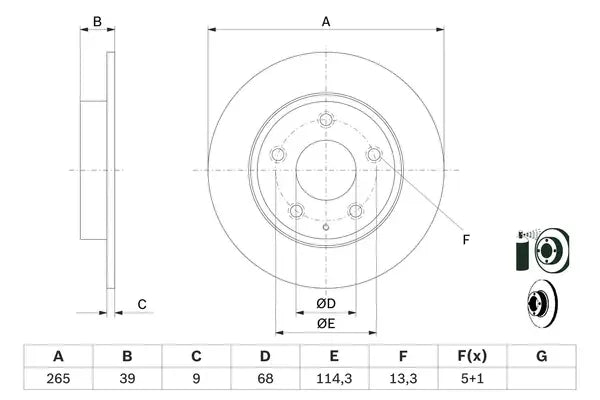 Disc frana, Mazda, Ø265 mm, Bosch 0986479E54
