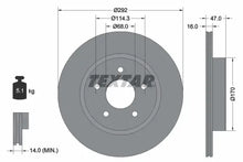 Disc frana, Nissan, Renault X-trail, Koleos, Qashqai, Austral, Leaf, Espace, Ø292 mm, Textar 92278103
