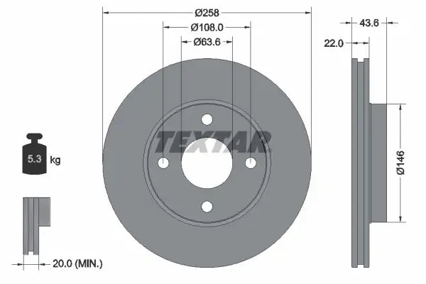 Disc frana, Ford, Mazda Fiesta, Focus, Focus I Turnier, Focus I Limuzina, Focus I Caroserie Inchisa, Combi, Fusion, 2, Ø258 mm, Textar 92096203