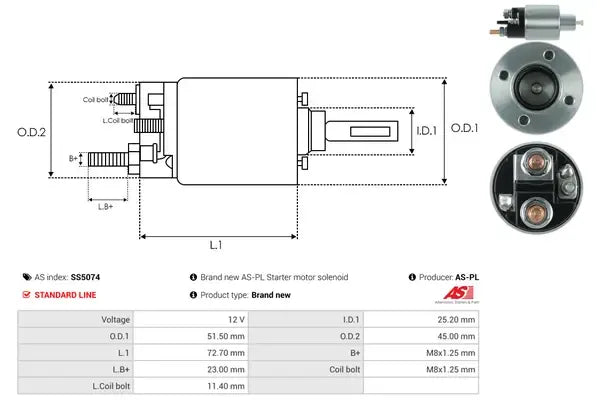Solenoid electromotor, 183x74x70 mm, AS-PL SS5074