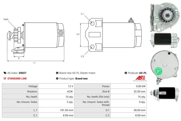 Starter, 281x174x136 mm, AS-PL S9027