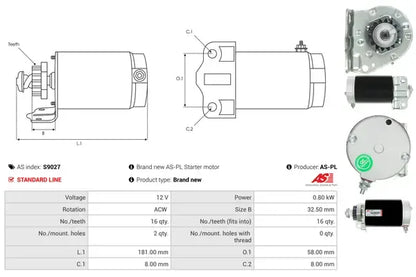 Starter, 281x174x136 mm, AS-PL S9027