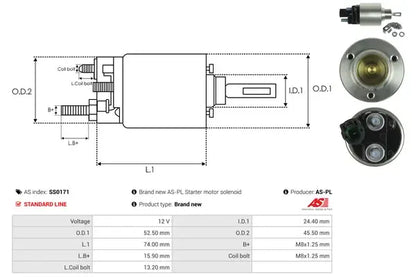 Solenoid electromotor, Toyota, 183x74x70 mm, AS-PL SS0171