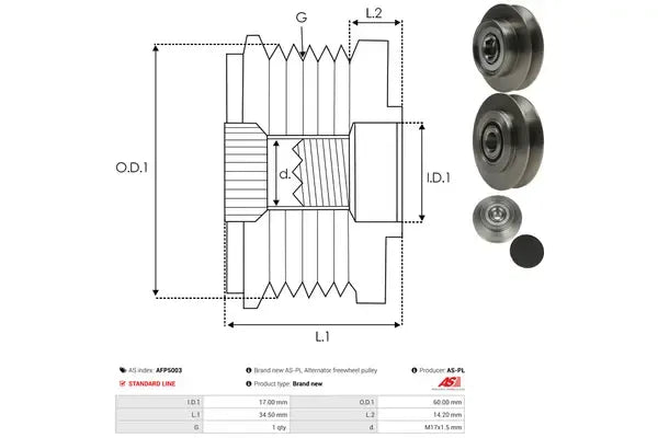 Sistem roata libera generator, Nissan, 138x80x78 mm, AS-PL AFP5003