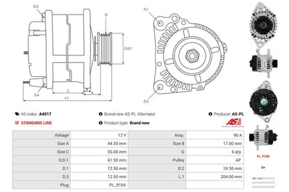 Generator alternator, Alfa Romeo, Fiat, Lancia, 269x188x187 mm, AS-PL A4017