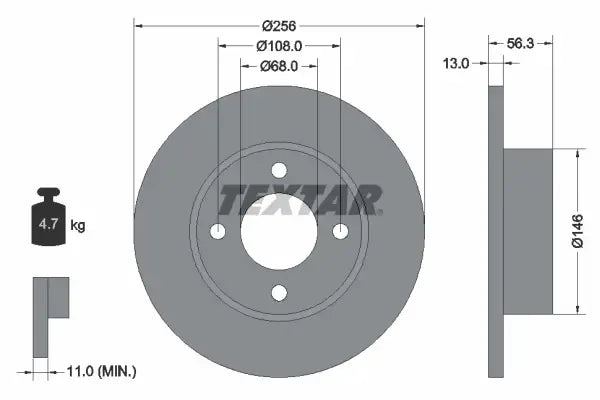 Disc frana, Audi 80 B4 Limuzina, 80 B4 Avant, Ø256 mm, Textar 92057800