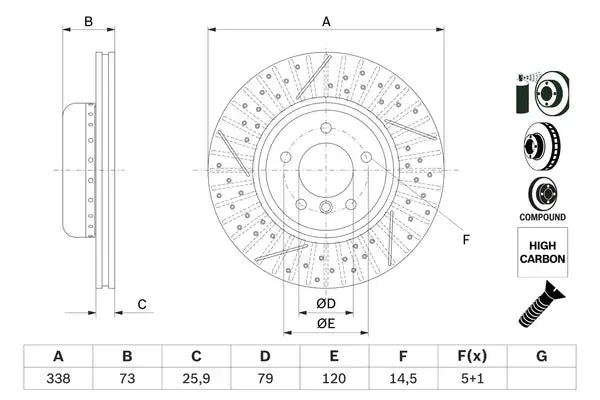 Disc frana, BMW, 355x355x102 mm, Bosch 0986479E09