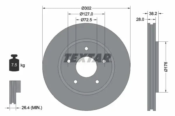 Disc frana, Dodge, Fiat, Chrysler, Volkswagen Journey, Freemont, Grand Voyager, Journey Van, Voyager, Grand Caravan, Routan, Ø302 mm, Textar 92181503