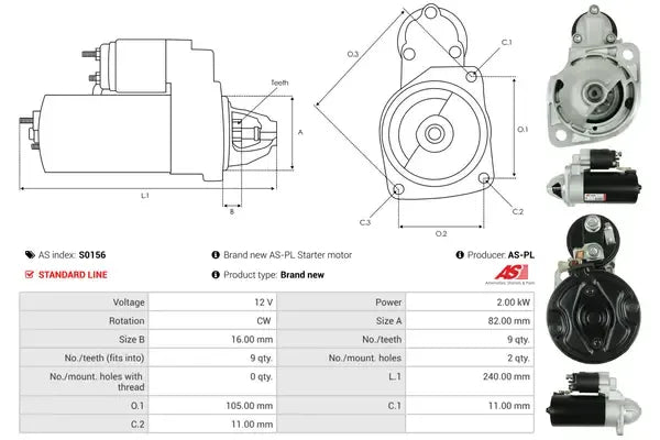 Starter, 284x164x132 mm, AS-PL S0156