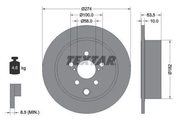 Disc frana, Subaru Forester, Xv, Impreza Hatchback, Ø274 mm, Textar 92262003
